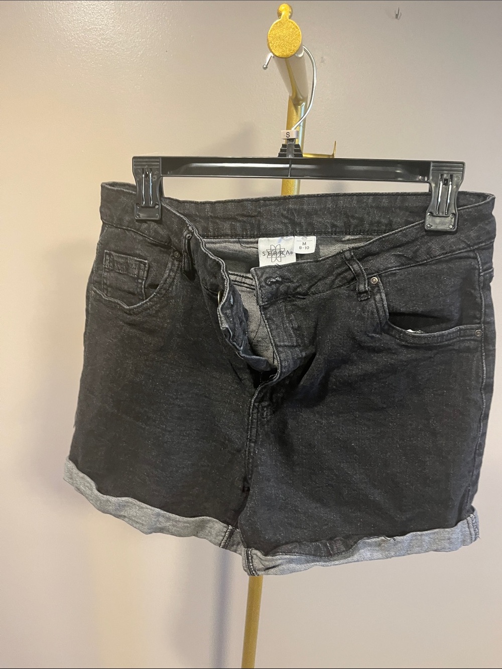 Serra Black Rolled-Hem Denim Shorts